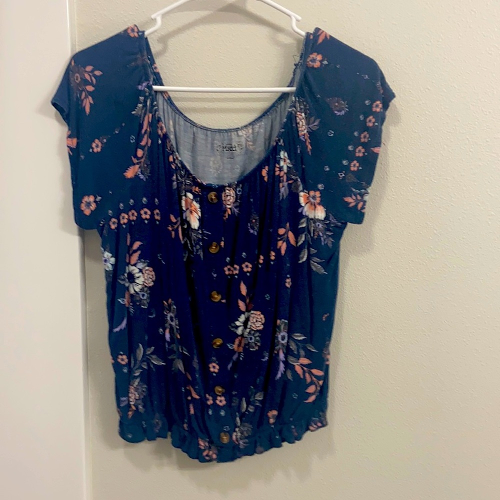 Navy floral off the shoulder top